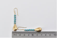 Load image into Gallery viewer, 14K Turquoise Beaded Puffy Tear Drop Dangle Earrings Yellow Gold