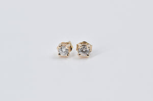 14K 0.25 Ctw Natural Diamond Solitaire Stud Earrings Yellow Gold