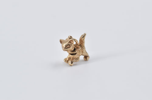 14K Articulated Kitty Cat Bow Collar Kitten Charm/Pendant Yellow Gold