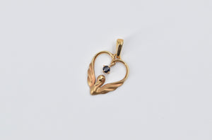 18K Ruby Inset Swan Heart Love Symbol Pendant Yellow Gold