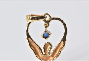 18K Ruby Inset Swan Heart Love Symbol Pendant Yellow Gold