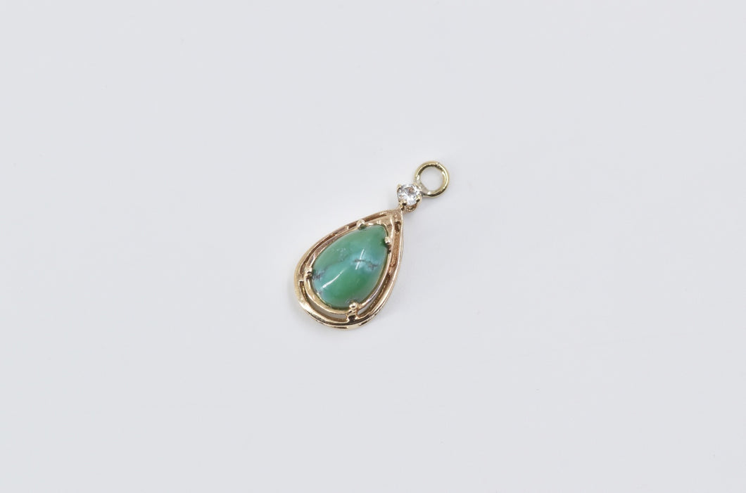 14K Pear Turquoise Cabochon CZ Accent Vintage Charm/Pendant Yellow Gold