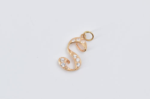 18K S Letter Monogram CZ Enrusted Name Initial Charm/Pendant Yellow Gold
