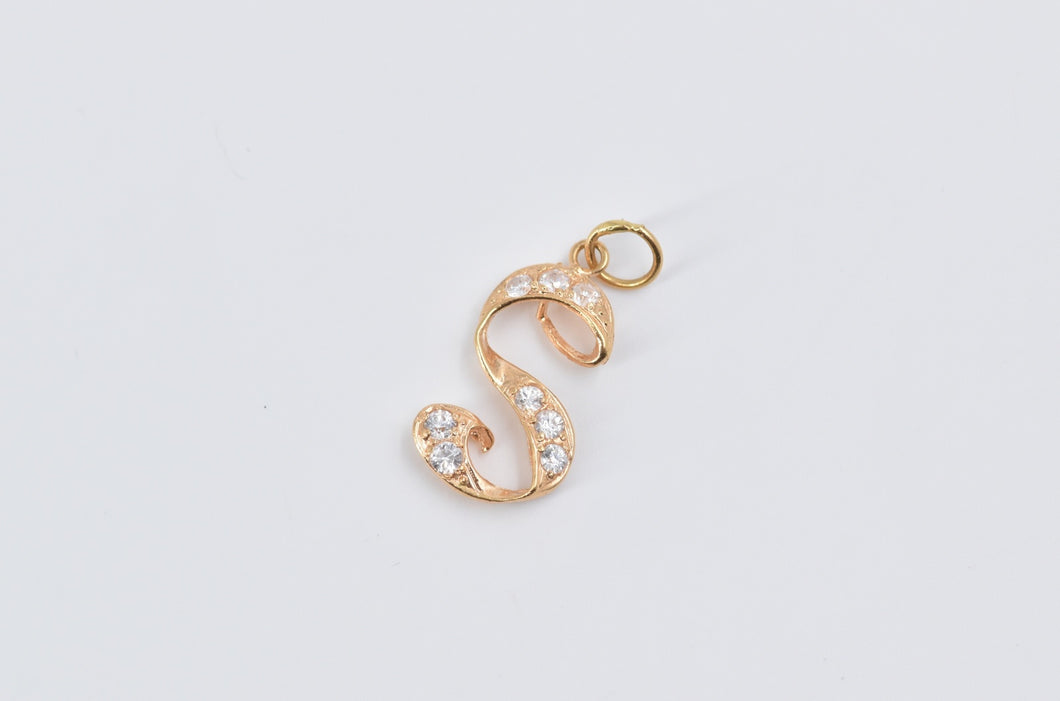 18K S Letter Monogram CZ Enrusted Name Initial Charm/Pendant Yellow Gold