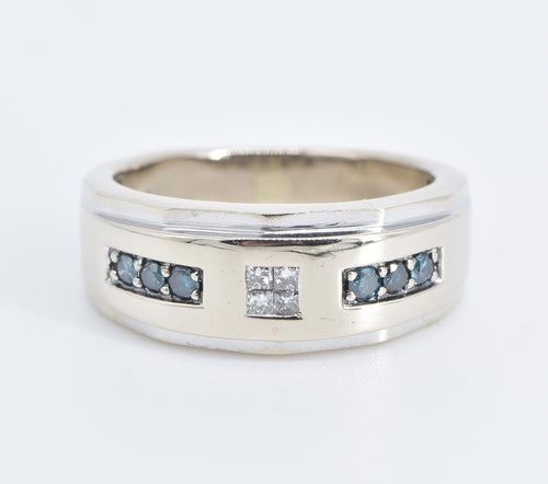 10K Natural White Treated Blue Diamond Wedding Band Ring White Gold