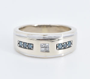 10K Natural White Treated Blue Diamond Wedding Band Ring White Gold