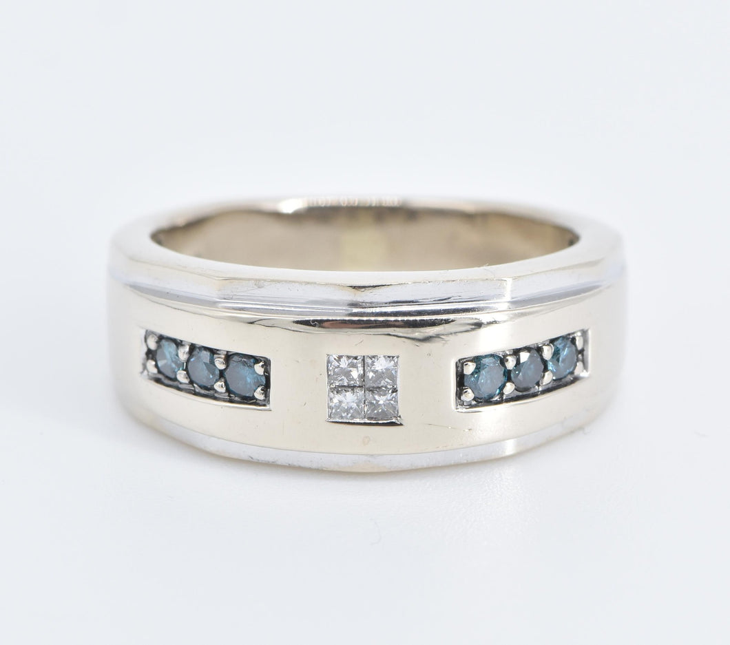 10K Natural White Treated Blue Diamond Wedding Band Ring White Gold
