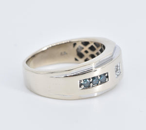 10K Natural White Treated Blue Diamond Wedding Band Ring White Gold