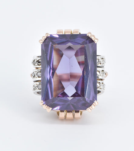 14K 1930's Amethyst Natural Diamond Cocktail Ring Rose Gold