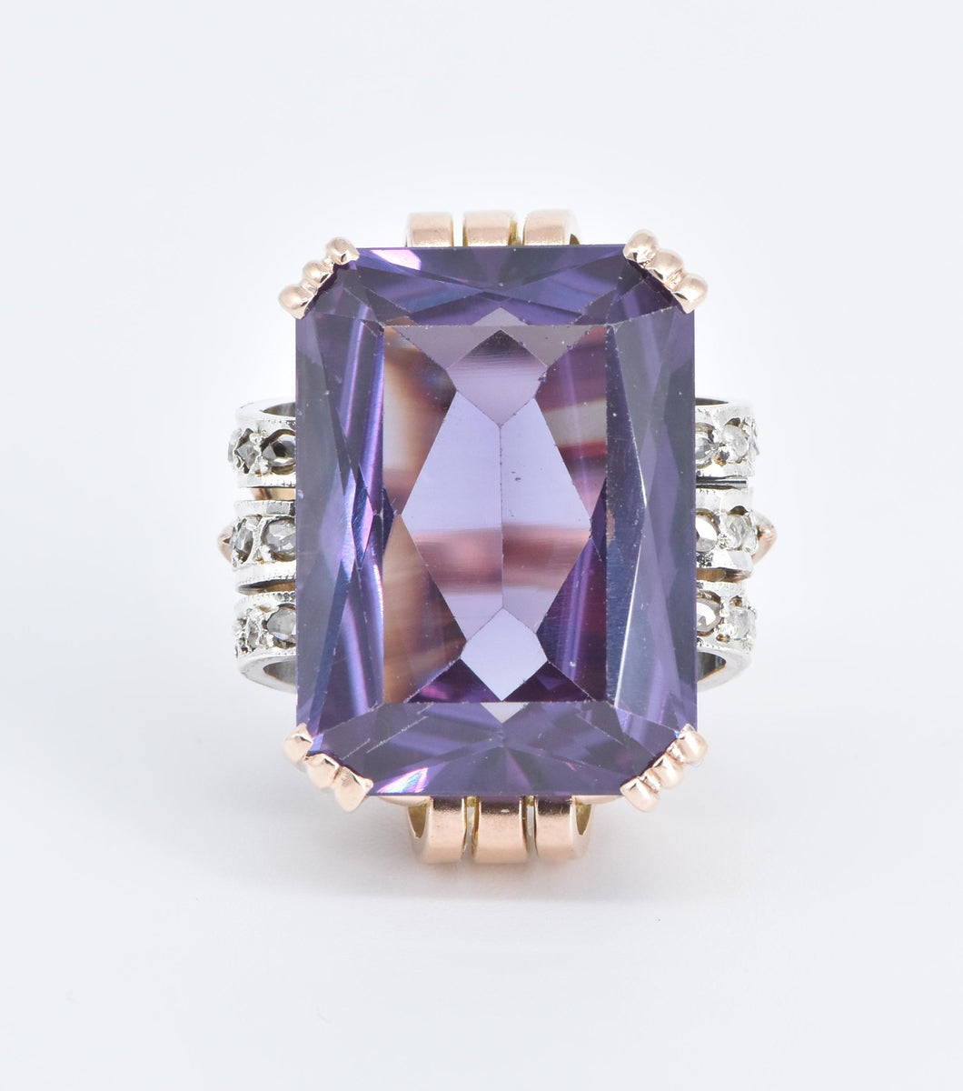 14K 1930's Amethyst Natural Diamond Cocktail Ring Rose Gold