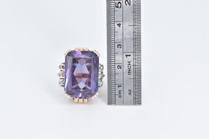 14K 1930's Amethyst Natural Diamond Cocktail Ring Rose Gold