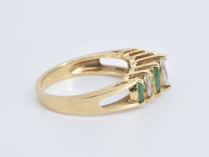 14K Marquise Natural Diamond Emerald Statement Ring Yellow Gold