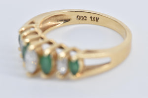 14K Marquise Natural Diamond Emerald Statement Ring Yellow Gold