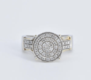 10K Pave Diamond Encrusted Circle Raised Cluster Ring White Gold