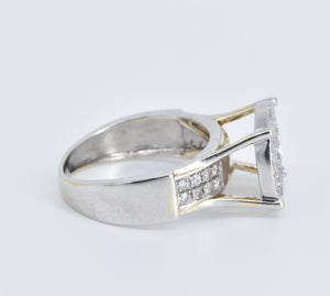 10K Pave Diamond Encrusted Circle Raised Cluster Ring White Gold