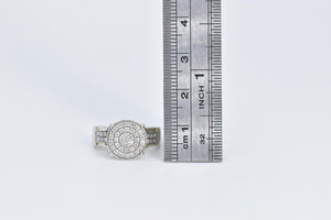 10K Pave Diamond Encrusted Circle Raised Cluster Ring White Gold