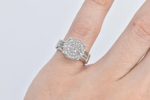 Load image into Gallery viewer, 10K Pave Diamond Encrusted Circle Raised Cluster Ring White Gold