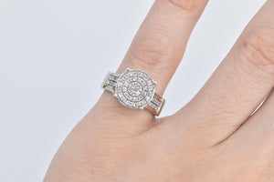 10K Pave Diamond Encrusted Circle Raised Cluster Ring White Gold