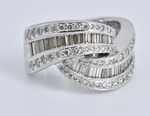 14K 1.75 Ctw Baguette Natural Diamond Twist Knot Ring White Gold