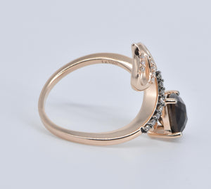 14K LeVian Faceted Smoky Quartz Serpent Snake Ring Rose Gold