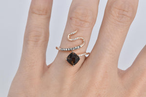 14K LeVian Faceted Smoky Quartz Serpent Snake Ring Rose Gold