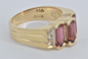 14K Three Stone Garnet Natural Diamond Statement Ring Yellow Gold