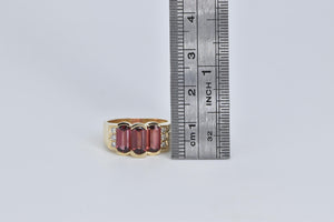 14K Three Stone Garnet Natural Diamond Statement Ring Yellow Gold
