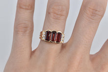 Load image into Gallery viewer, 14K Three Stone Garnet Natural Diamond Statement Ring Yellow Gold