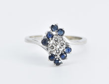 Load image into Gallery viewer, 14K Diamond Sapphire Freeform Cluster Statement Ring White Gold