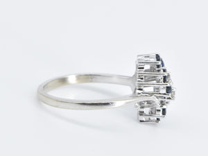 14K Diamond Sapphire Freeform Cluster Statement Ring White Gold