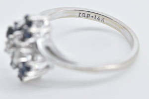 14K Diamond Sapphire Freeform Cluster Statement Ring White Gold