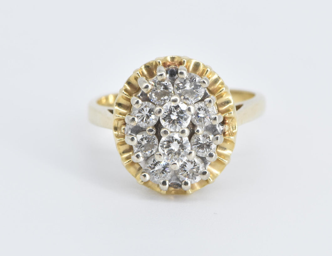 14K 1.00 Ctw Natural Diamond Cluster Statement Ring Yellow Gold