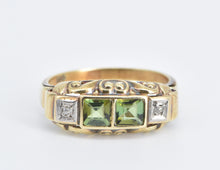 Load image into Gallery viewer, 14K Art Deco Peridot Diamond Ornate Wedding Band Ring Yellow Gold