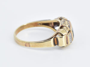14K Art Deco Peridot Diamond Ornate Wedding Band Ring Yellow Gold