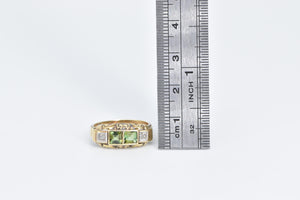 14K Art Deco Peridot Diamond Ornate Wedding Band Ring Yellow Gold