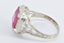 Load image into Gallery viewer, 14K Art Deco Square Syn. Ruby Filigree Ornate Ring White Gold
