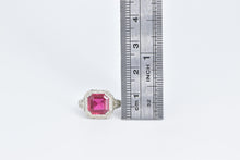 Load image into Gallery viewer, 14K Art Deco Square Syn. Ruby Filigree Ornate Ring White Gold