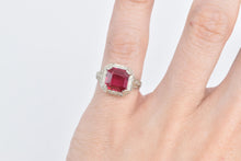 Load image into Gallery viewer, 14K Art Deco Square Syn. Ruby Filigree Ornate Ring White Gold