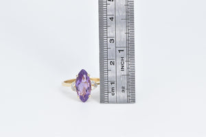 14K Marquise Amethyst Natural Diamond Cluster Ring Yellow Gold