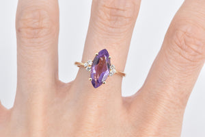 14K Marquise Amethyst Natural Diamond Cluster Ring Yellow Gold