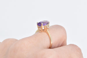 14K Marquise Amethyst Natural Diamond Cluster Ring Yellow Gold
