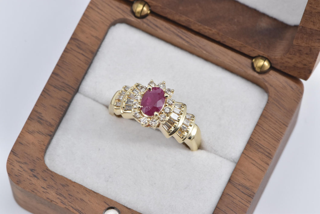 14K Oval Natural Ruby Diamond Engagement Ring Yellow Gold