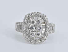Load image into Gallery viewer, 18K 2.00 Ctw Oval Natural Diamond Cluster Baguette Ring White Gold