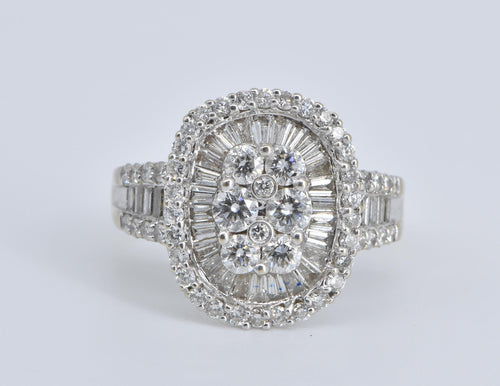 18K 2.00 Ctw Oval Natural Diamond Cluster Baguette Ring White Gold