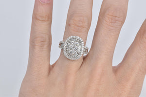 18K 2.00 Ctw Oval Natural Diamond Cluster Baguette Ring White Gold