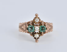 Load image into Gallery viewer, 10K Victorian Natural Emerald Seed Pearl Ornate Ring Rose Gold