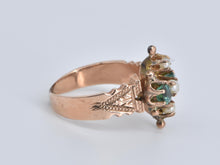 Load image into Gallery viewer, 10K Victorian Natural Emerald Seed Pearl Ornate Ring Rose Gold