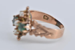 10K Victorian Natural Emerald Seed Pearl Ornate Ring Rose Gold
