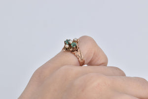10K Victorian Natural Emerald Seed Pearl Ornate Ring Rose Gold