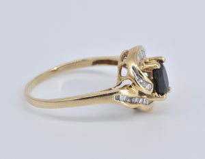 14K 1.50 Ctw Sapphire Baguette Natural Diamond Ring Yellow Gold